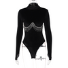 Women Summer Imitation Diamond Chain Decorated High Neck Slim Bodysuit