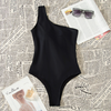 Women'S Solid Color High Waist One Shoulder Sexy One Piece Swimsuit