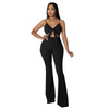 Women Solid Color Suspender Strap Hollow Flared Fashion Jumpsuit