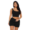 Women'S Fashion Casual Solid Color Tank Top And Shorts Two-Piece Riib-Knit Sports Set