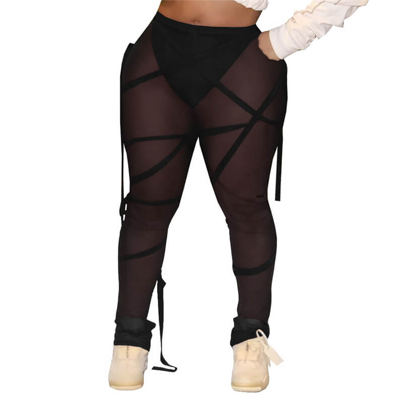 Women Sexy See-Through Mesh Bandage Leggings