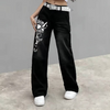 Women Fashion Heart Printed Loose Wide Leg Jeans