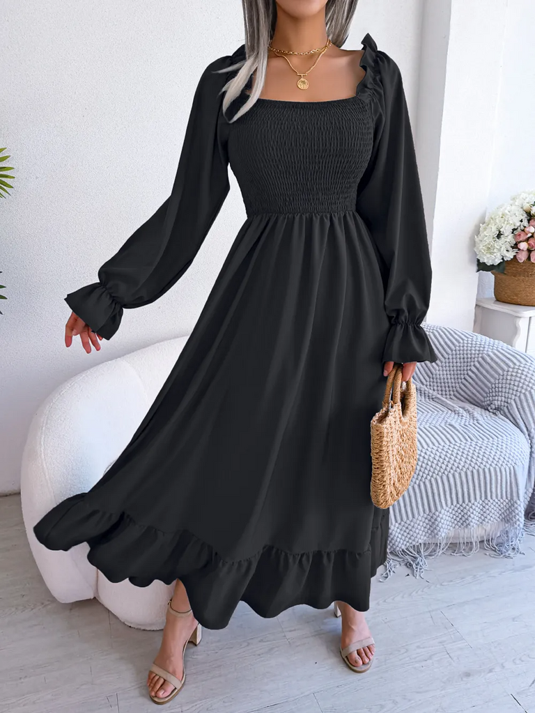 Ramadan /Eid Women Fashion Casual Square Collar Large Ruffled Maxi Dress