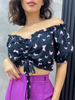 Women'S Sexy Butterfly Print Cropped Neck Cropped Shirt With Wooden Ears