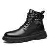 Men Classic Round Toe Lace-Up Letter Printed Solid Color PU Combat Ankle Boots