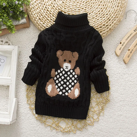 Kids Toddler Girls Boys Autumn Winter Fashion Casual Simple Solid Color Cartoon Bear Turtle Neck Sweater