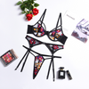 Women'S Fashion Classic Floral Embroidery Lace Mesh Bra And Brief Three-Piece Sets