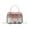 Kids Girls Cute Candy Color Transparent Gradient Pearl Decor Small Square Metal Chain Handle Crossbody Bag