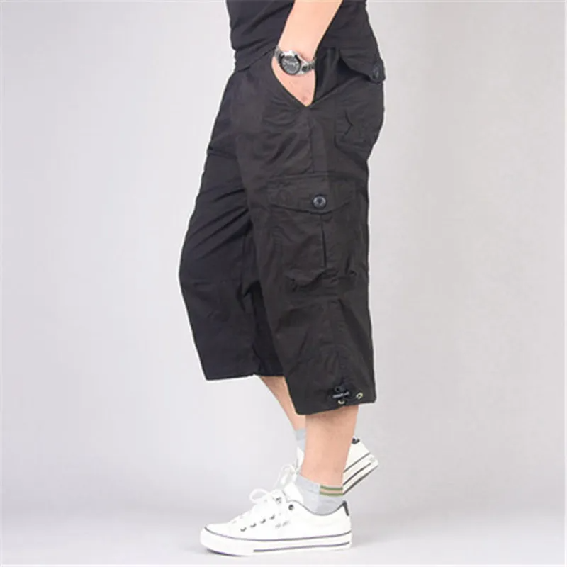 Men Fashion Casual Versatil Solid Color Multi Pocket Cargo Jogger Cropped Pants