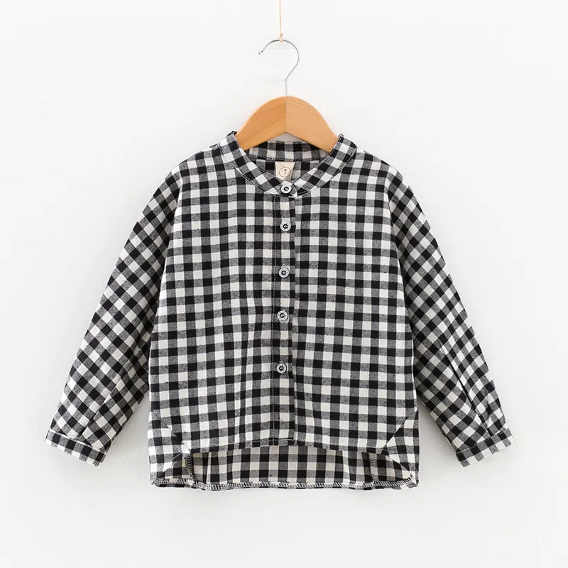 Children Kids Toddlers Fashion Girls Long Sleeve Plaid Stand Collar Blouse