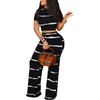 Fashion Women Stripe Print Short Sleeve Cropped Top Casual Pants Set