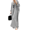 Women Ramadan /Eid Fashion Casual Loose Stripe Cardigan Long Sleeve Maxi Dress