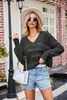 Women Fashion Sexy V-Neck Hollow-Out Diamond Knitted Sweater