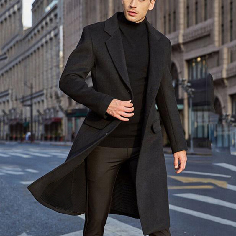 Men Fashion Solid Color Button Design Coat