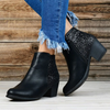 Fashion PU Upper Sequins Decor Chunky Heel Short Boots