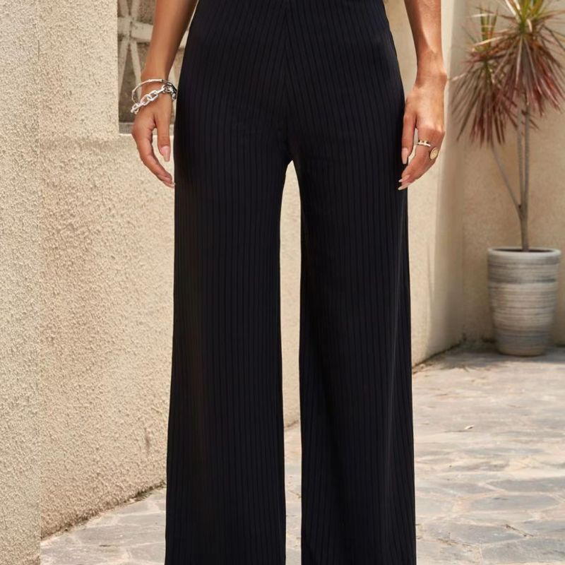 Fashion Solid Color Women Elastic Casual Wide-Leg Pants