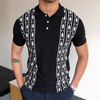 Men Casual Lapel Short Sleeve Jacquard Knitted Polo Shirt