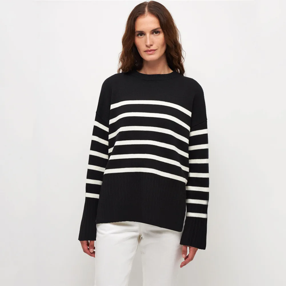 (Buy 1 Get 1 ) Women Fashion Casual Stripe Round Neck Sweater