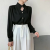 Women Fashion Elegant Solid Color Pointed Collar Long Sleeve Cut Out Shirt Blouse