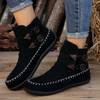 Women Fashion Plus Size Button Decorative Round Toe Flat Short Boots