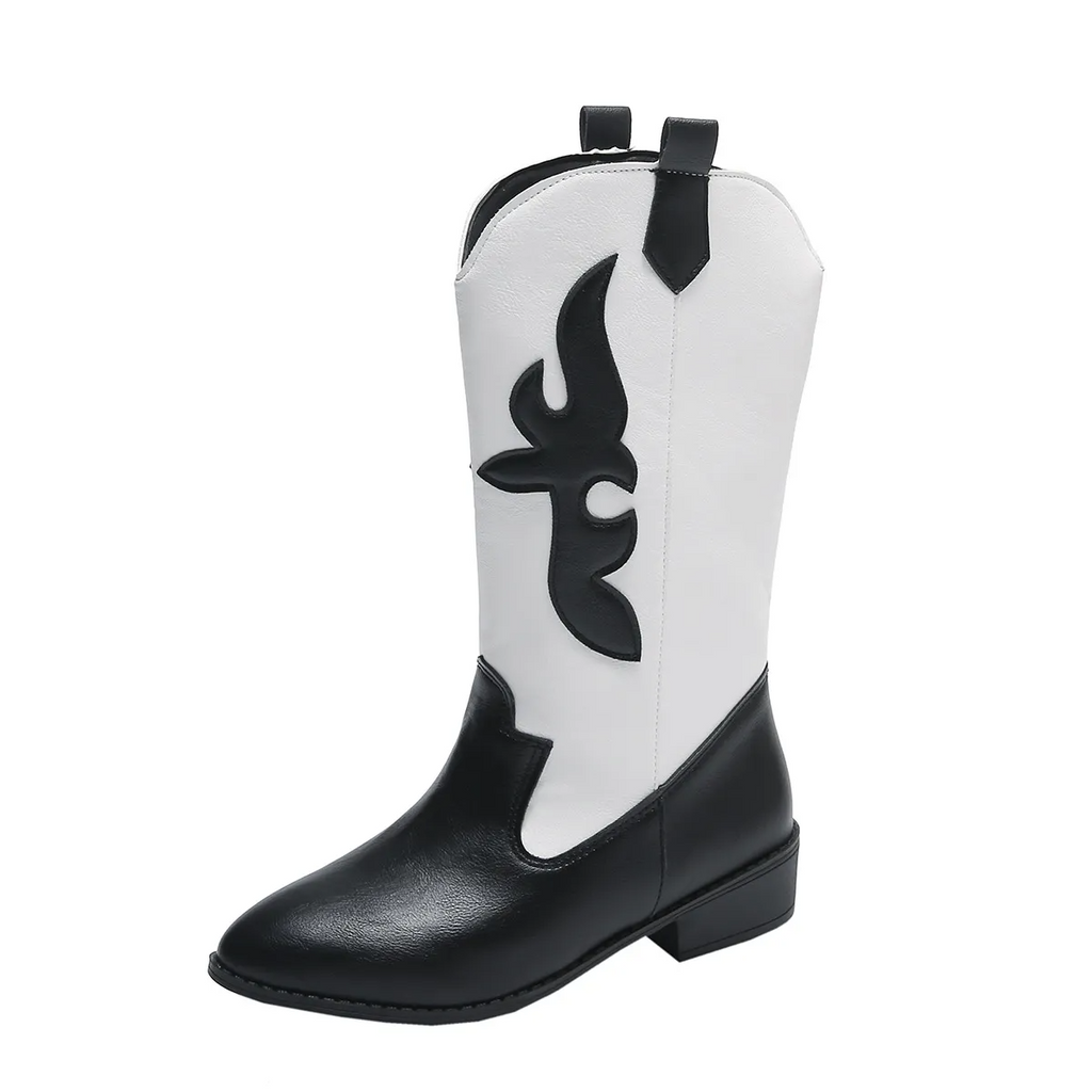 Women Fashion Plus Size Geometric Stitching Point Toe Knights Mid-Calf Boots