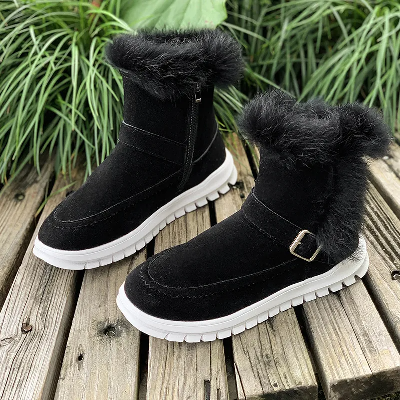 Winter Women Fashionable Plus Size Solid Color Plush Thickened Warm Side Zipper Snow Boots