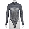 Women'S Sexy Mesh Stripe Print See-Through Bodysuit