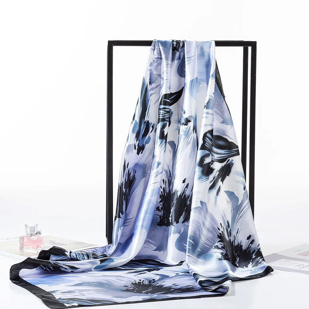 (Buy 1 Get 2) 90Cm Women'S Fashion Graffiti Printing Imitation Satin Silk Scarf