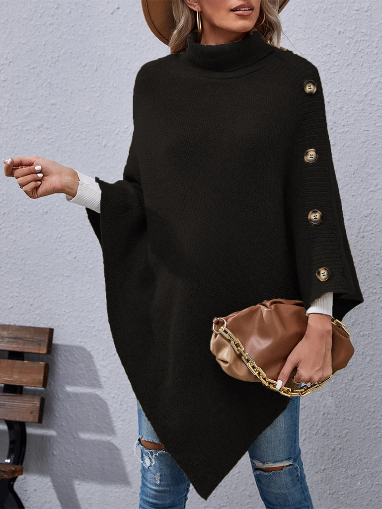 Autumn And Winter Women Fashion Button High Collar Irregular Sweater Shawl Coat