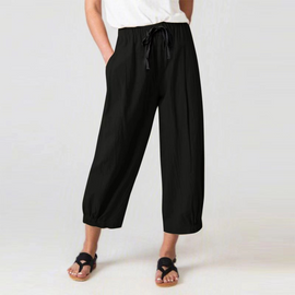 Women'S Fashion Casual Cotton Linen Loose Drawstring Cropped Pants