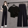 Women Fashion Casual Irregular Hemline Short Sleeve T-Shirt And Loose Pants Set