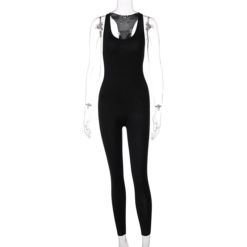 Women Sport Solid Color Backless Jumpsuits