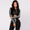 Hooded Lace-Up Long-Sleeve Crop Top And Tight Leggings Two-Piece Sets