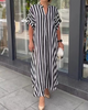 Women'S Fashion Casual Stripe Printing Side Slit Cardigan Loose Short Sleeve Dress