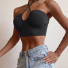 Women Sexy Solid Color Strapless Halter Crop Top