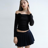 Women Summer Sexy Off-The-Shoulder Long Sleeve Tight-Fitting Pleated Top