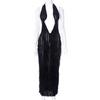 Women Fashion Solid Color Hollow Hanging Neck Backless Dress