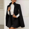 Women Elegant Solid Color Stand Neck Cloak Pattern Coat