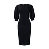 Women Fashion Casual Elegant Solid Color Round Neck Puff Sleeve Defined Waist Dress