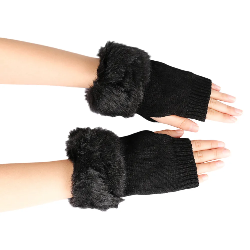 (Buy 1 Get 2) Women Fashion Plush Thickened Warm Knitted Half-Finger Gloves