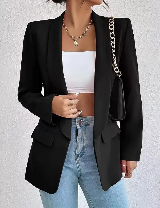 (Buy 1 Get 1) Women Solid Color Casual Lapel Long Sleeve Blazer Coat