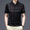 Men Fashion Casual Striped Plaid Print Lapel Short-Sleeved Loose Polo Shirt