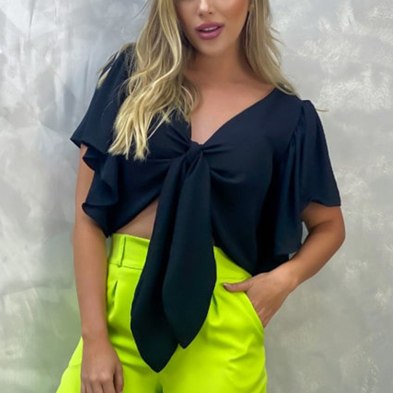 Women'S Fashion Solid Color Ruffle Crop Top