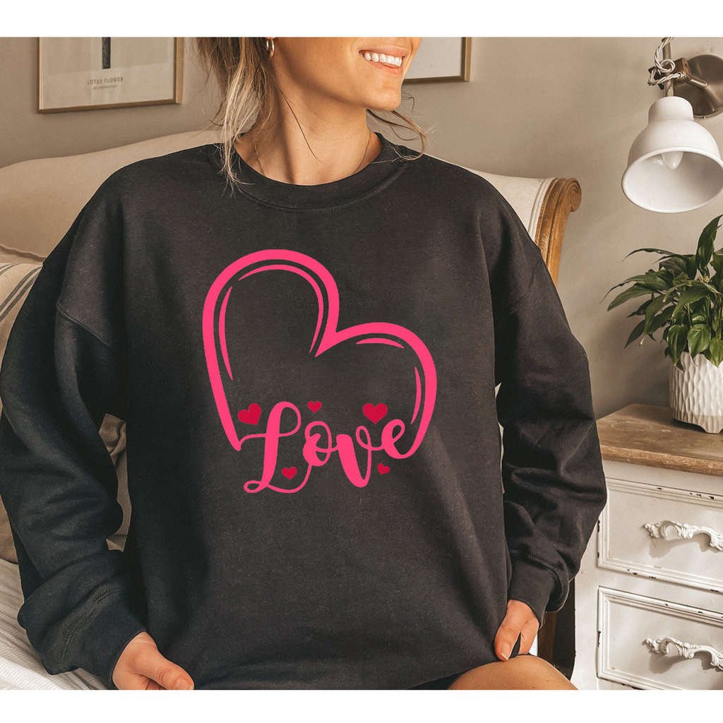 Valentine'S Day Fashion Women'S Casual Long Sleeve Round Neck Pink Love Print Sweatshirt