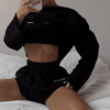 Women Fashion Athleisure Solid Color Long-Sleeved Pullover Top Casual Shorts Casual Sports Set