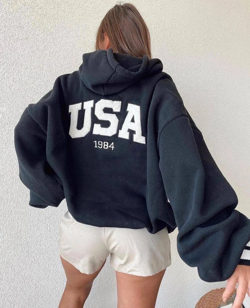 Women Casual Fashion Letter Printed Thickened Long Sleeve Hoodie