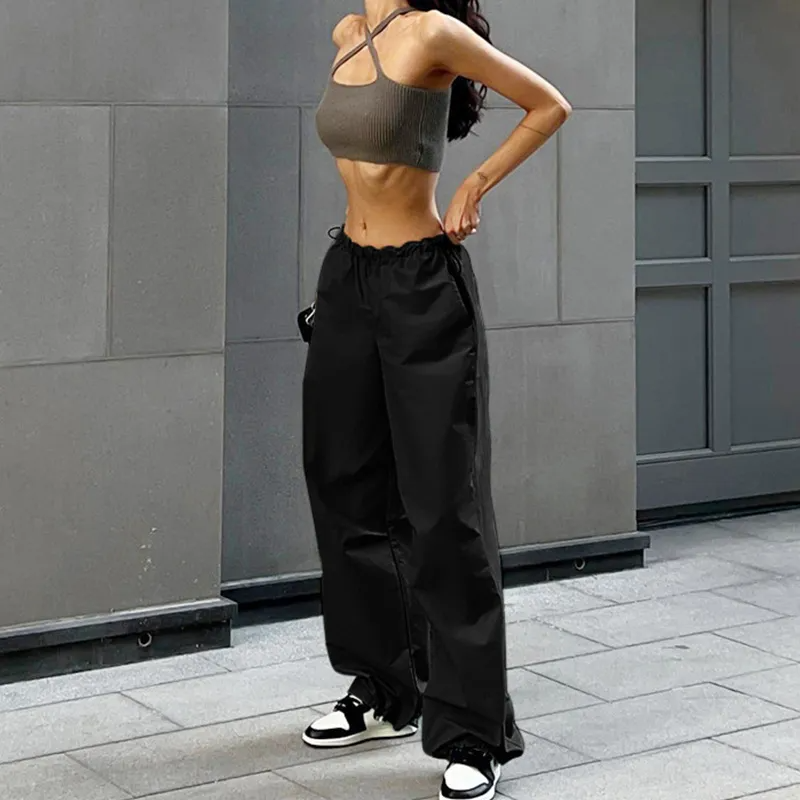 Street Women Fashion Solid Color Drawstring Cargo Pants