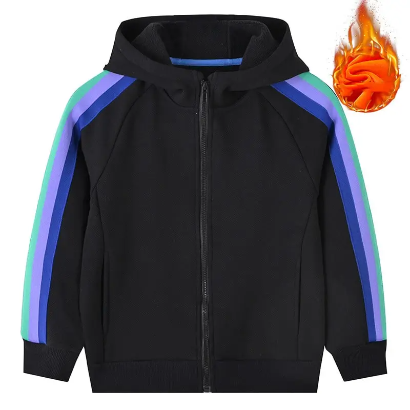 Kids Casual Long Sleeve Zipper Fleece-Lined Hooded Coat