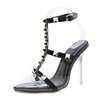 Women Sexy Rivet Decorative Buckle Design Pointed Open Toetransparent Stiletto Sandals