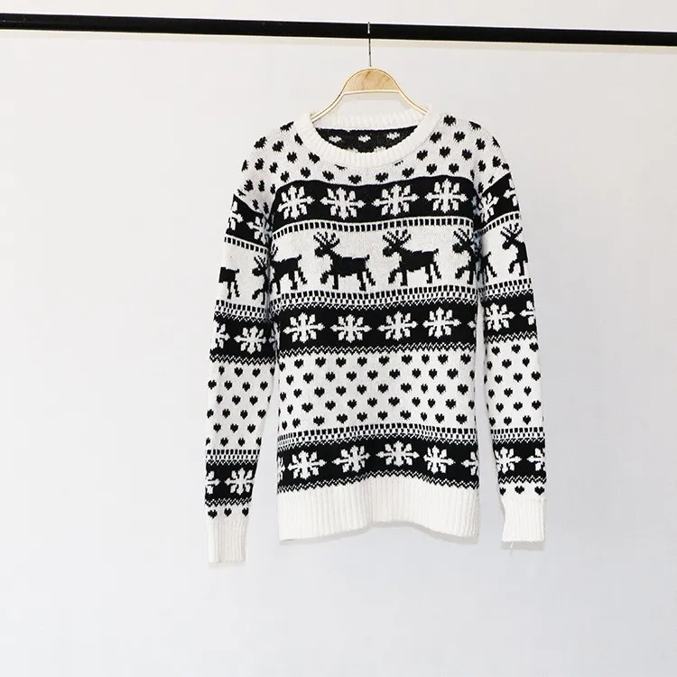 Women Winter Casual Christmas Snowflake Pattern Round Neck Long Sleeve Knitted Sweater